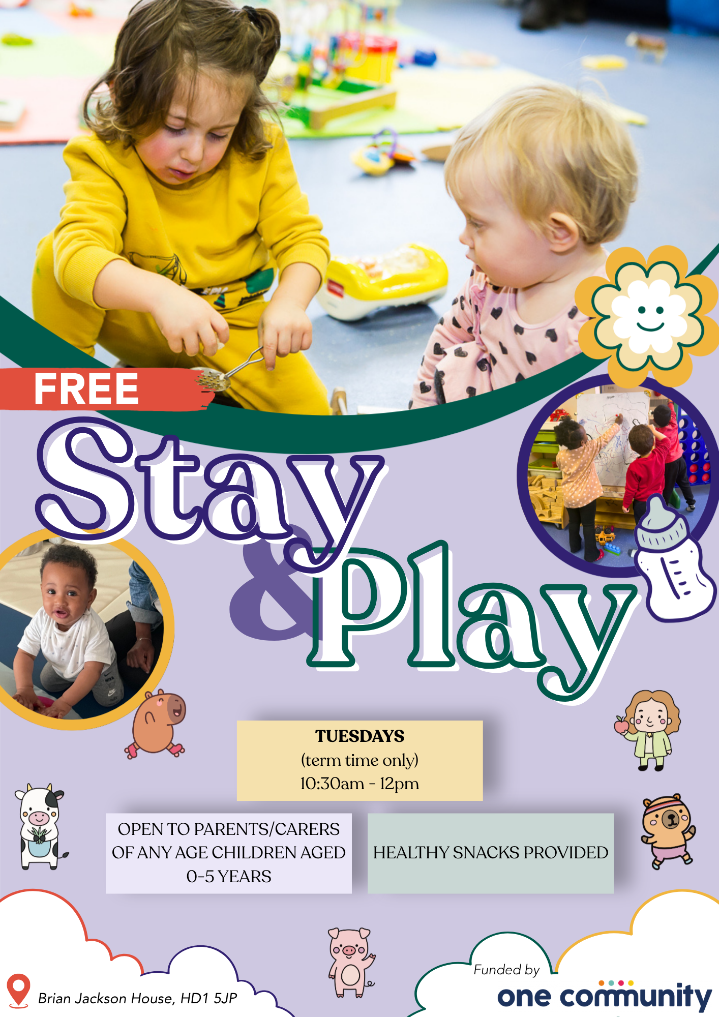 poster with details of our creche - every Tuesday, 10:30am-12pm at Brian Jackson House