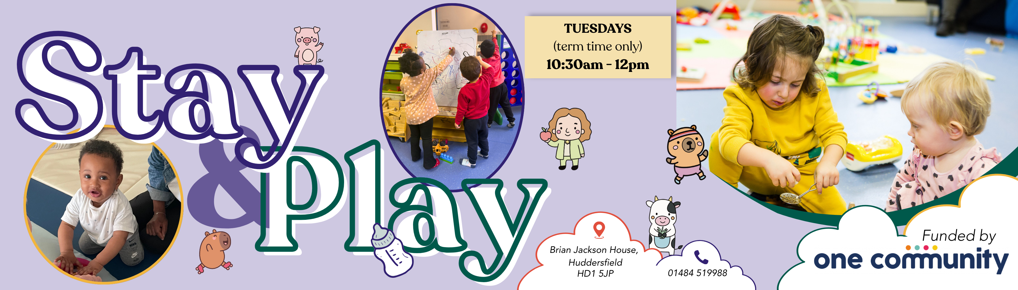 banner with details for our creche - every Tuesday, 10:30am-12pm at Brian Jackson House