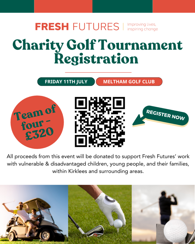 Promotional poster with a QR code to sign up a team for the Golf Day. 