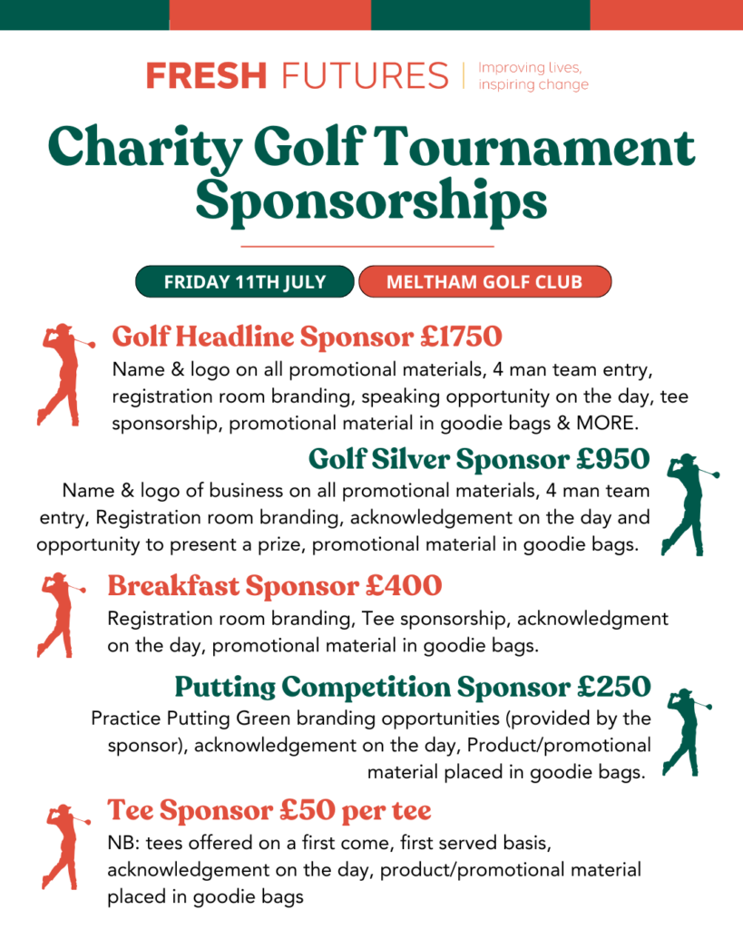 A promotional poster with sponsorship opportunities at the Golf Day. 