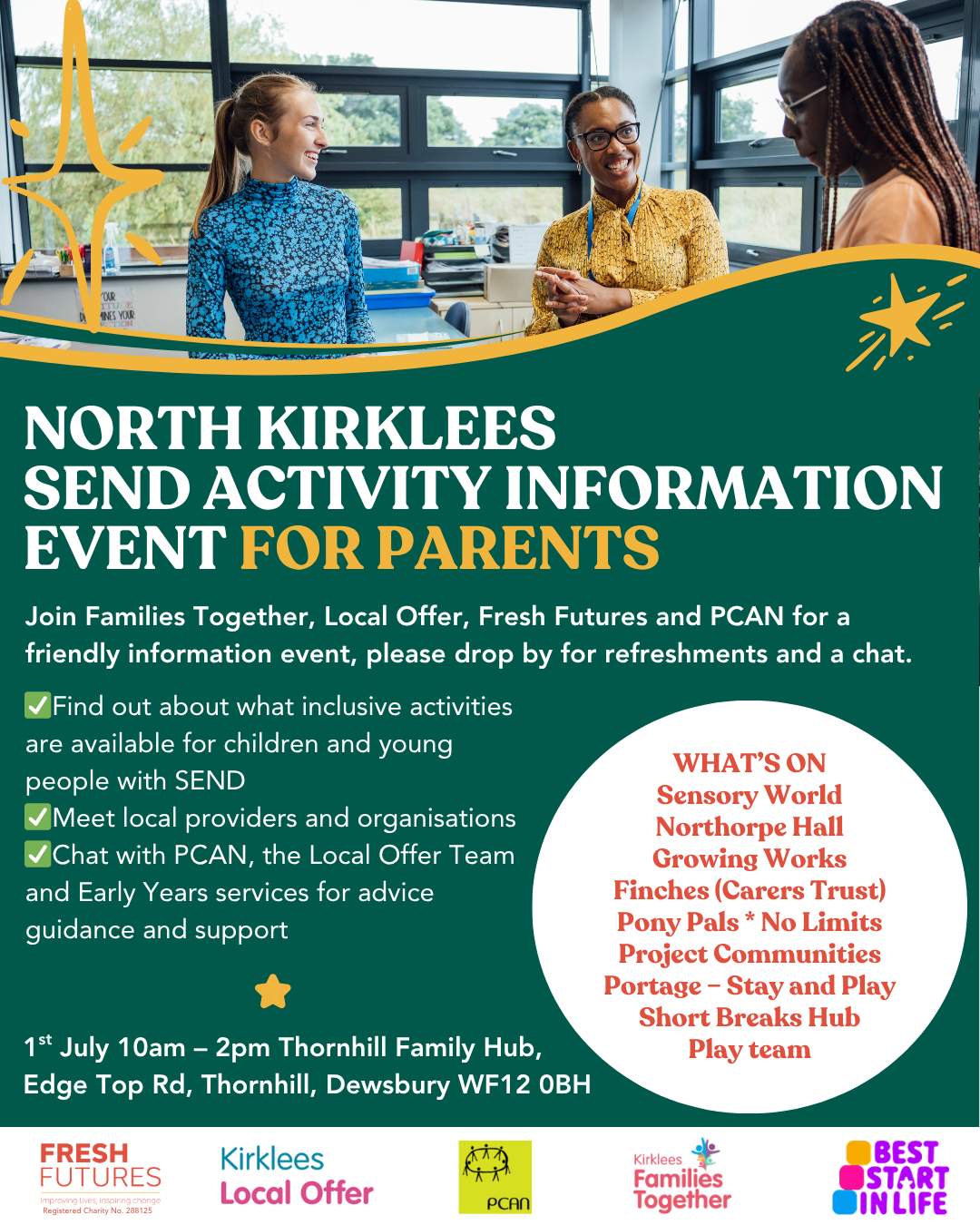 North Kirklees SEND Activity Information Event for Parents - Edge Top road, Thornhill, Dewsbury, WF12 0BH 1st July 10am - 2pm