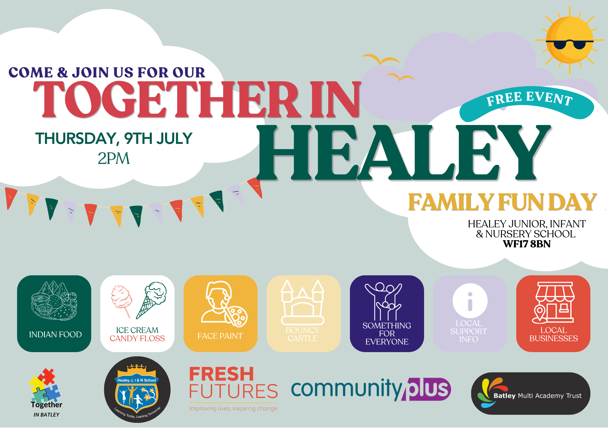 Healy Summer Fun day poster, Thursday 9th July WF17 8BN