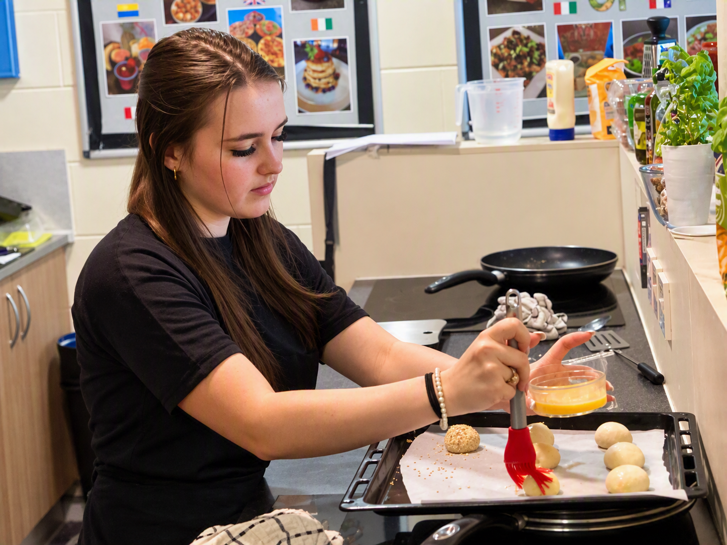 student in kitchen during food tech class at BJC