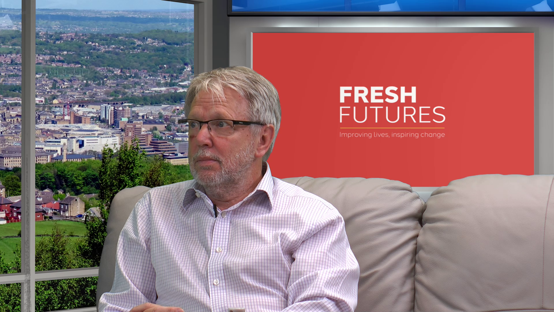 screenshot of fresh futures CEO at Kirklees TV interview close up